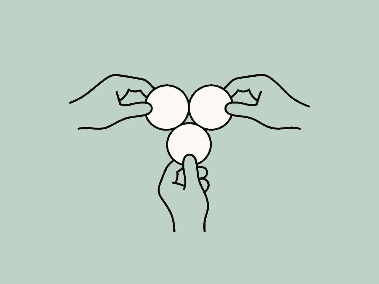 Ilustração: três mãos com amostras de cor iguais, uma equipe mantendo uma única identidade de marca