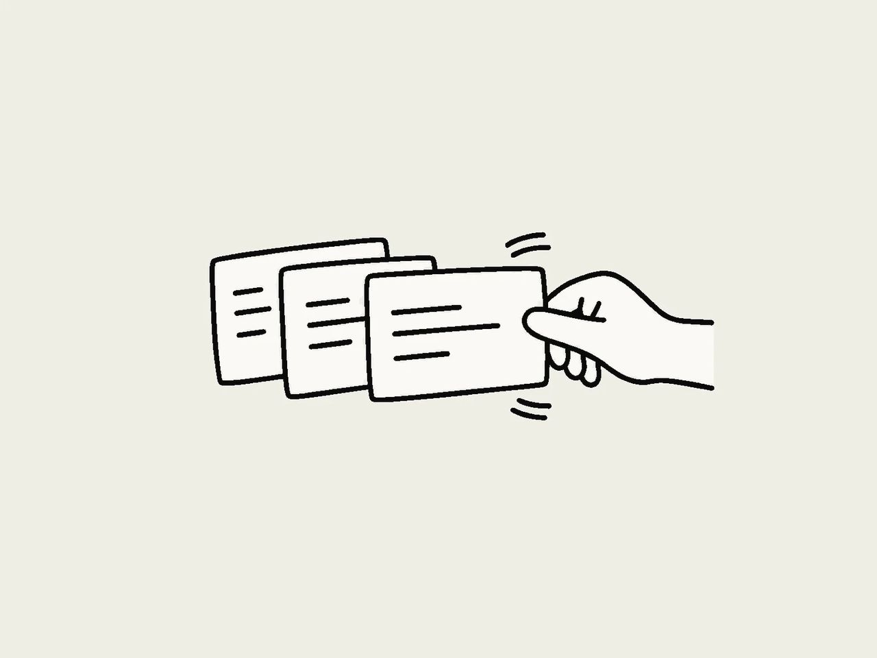 Ilustração: uma mão puxa o cartão de cima de uma pilha de dados, transformando conteúdo existente em um explicativo curto