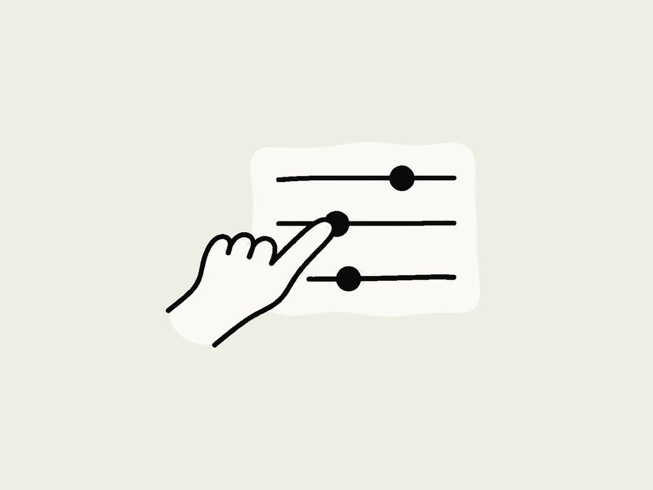 Ilustração: uma mão move um de três controles deslizantes, editando ritmo e estilo só pedindo