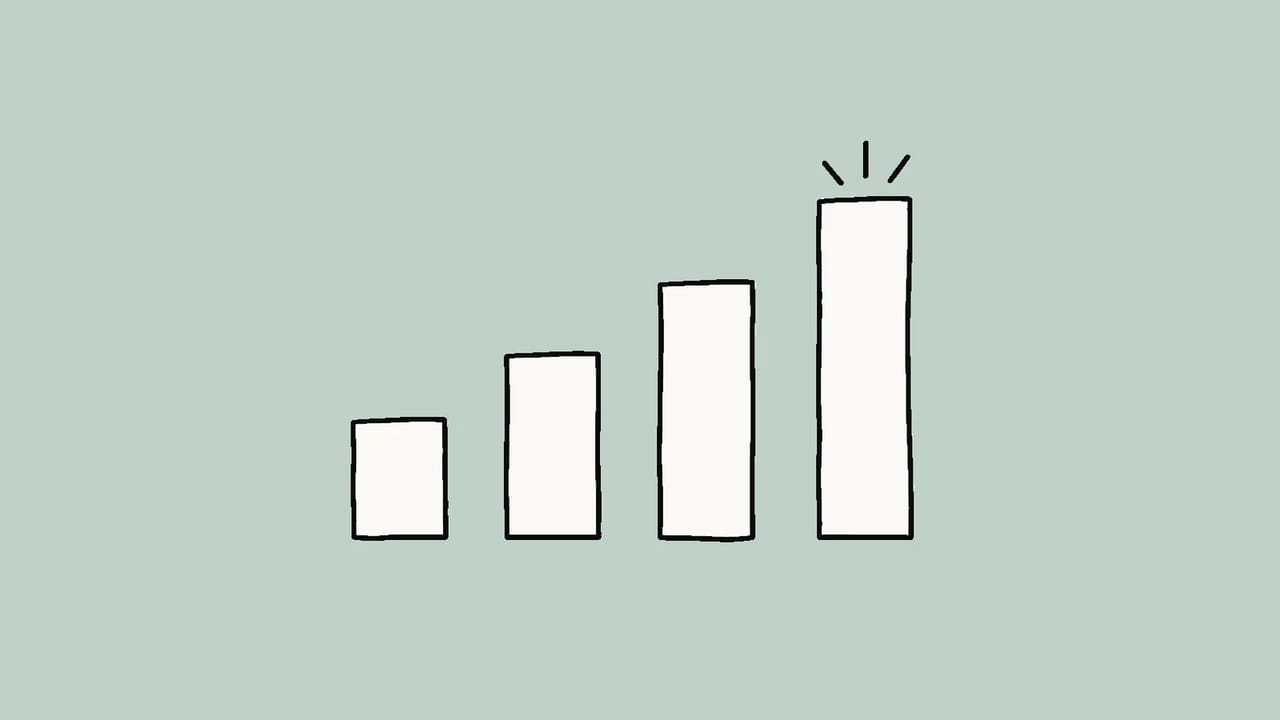 Ilustração: quatro barras de altura crescente com a última em movimento, para um prompt de gráfico animado