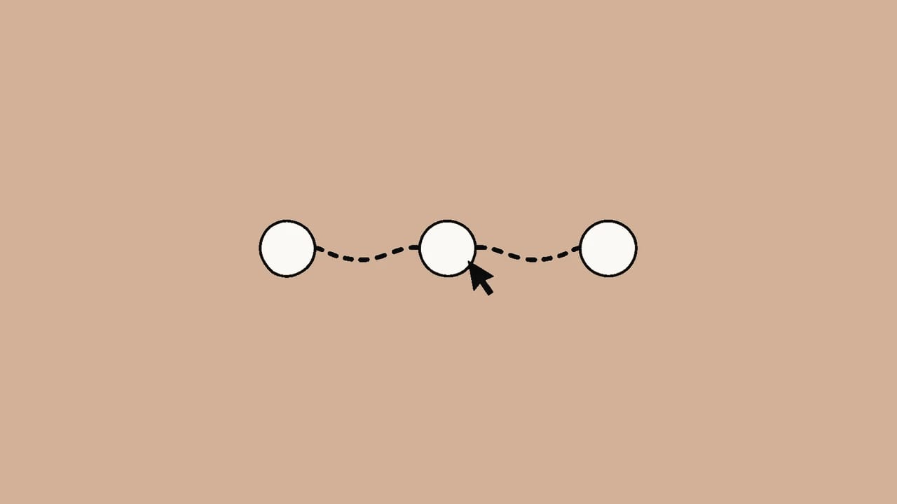 Ilustração: um cursor percorre três etapas conectadas, para um prompt de apresentação do produto