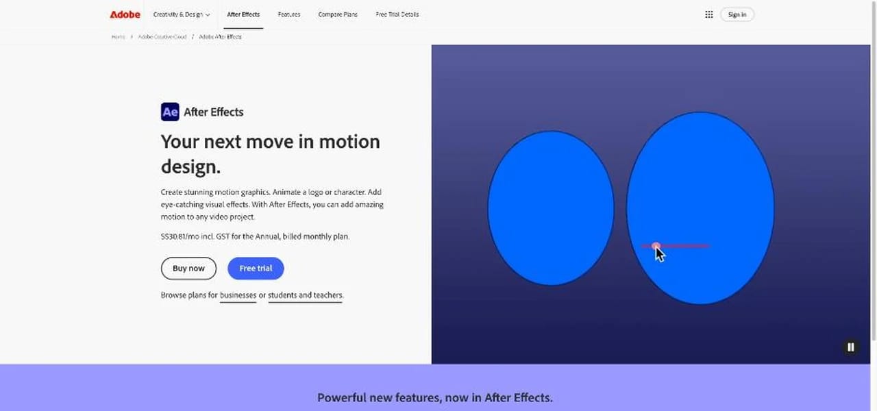 Adobe After Effects homepage