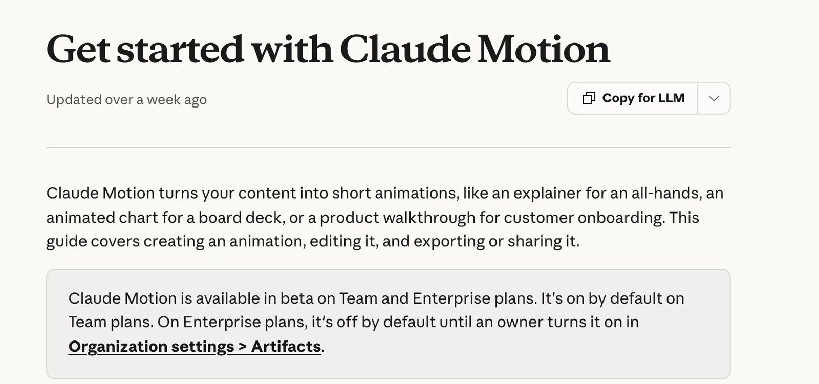 O artigo da Central de Ajuda do Claude Get started with Claude Motion