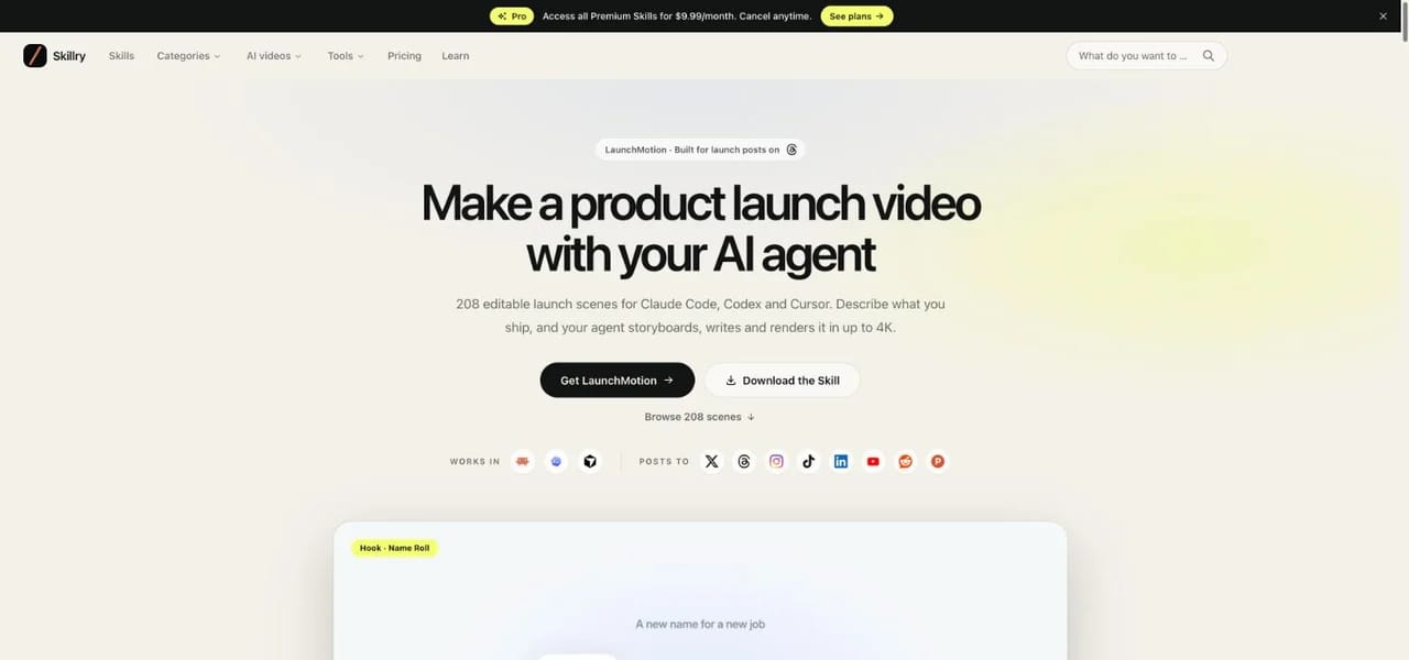 Skillry LaunchMotion homepage