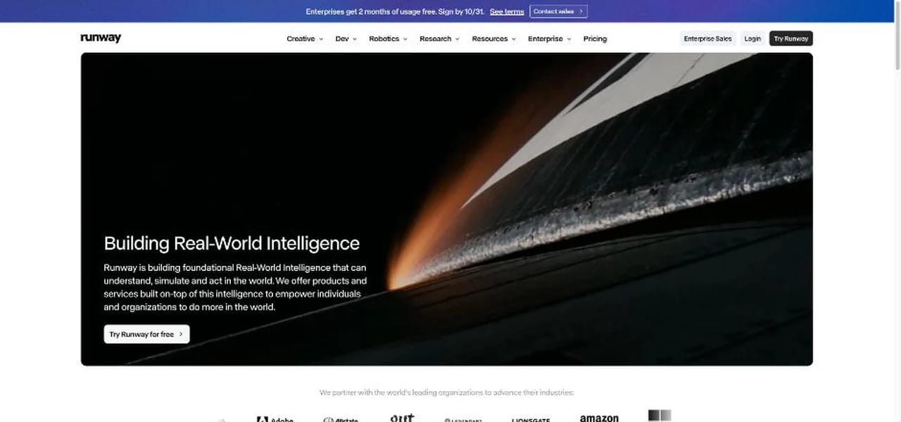 Runway homepage