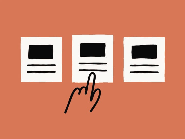Hand selecting one of three wireframe Skill cards