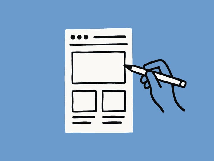 Hand skizziert mit einem Bleistift das Wireframe einer Webseite