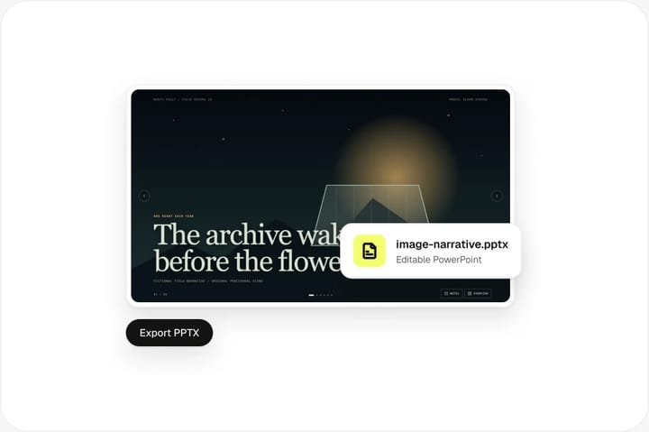 Couverture de la présentation Image Narrative Deck avec une carte de fichier .pptx exporté