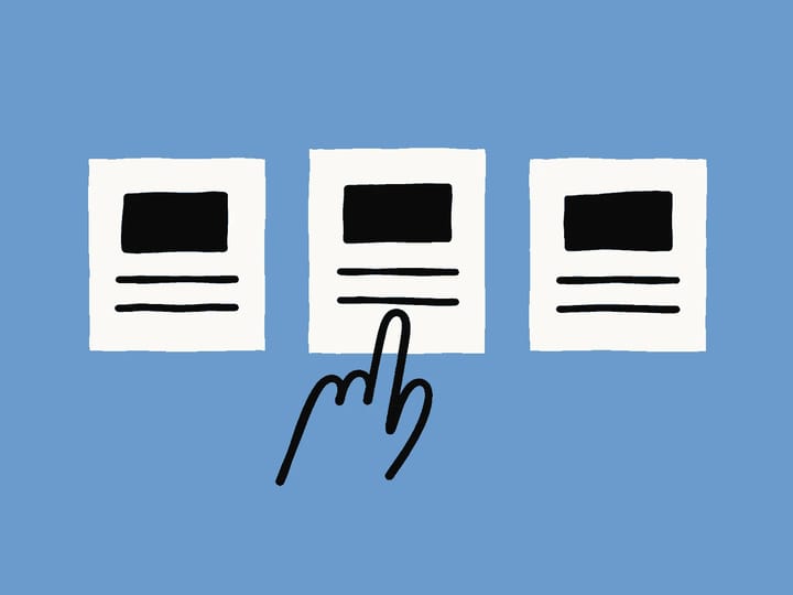 Hand wählt eine von drei Wireframe-Skill-Karten aus