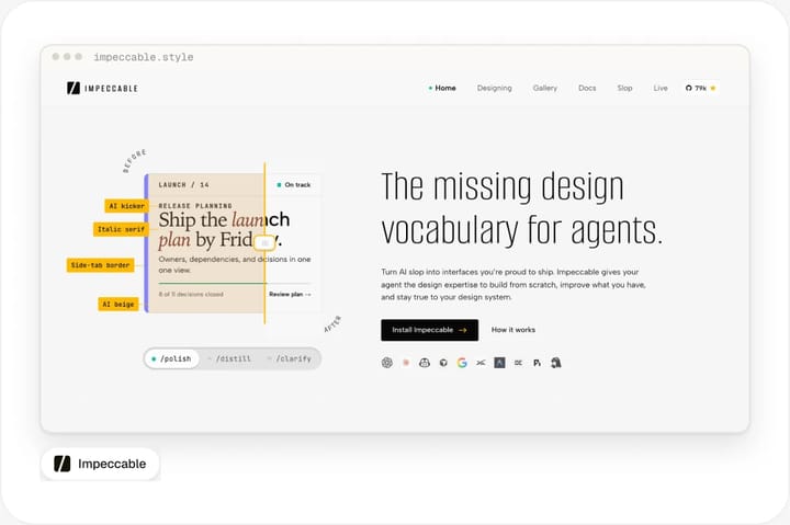 Startseite des Design-Skills Impeccable auf impeccable.style