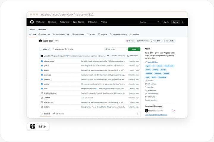 Repository des Taste Skills auf GitHub