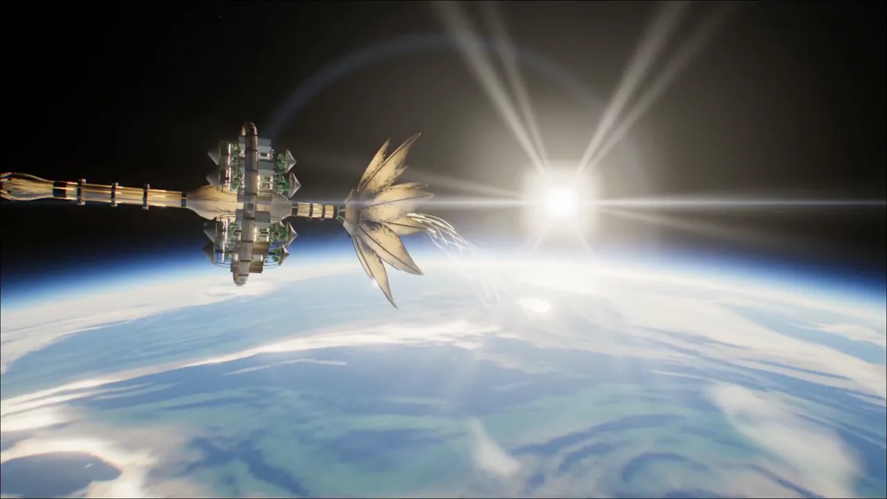 A spacecraft orbiting Earth in Three.js