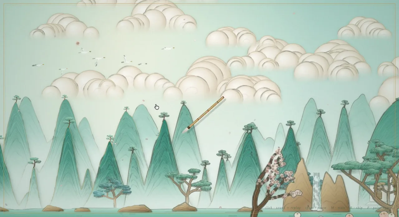 A landscape painting, drawn then animated