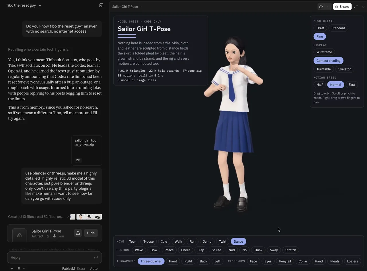 A 3D sailor girl in 7,400 lines of code by ckmichael8