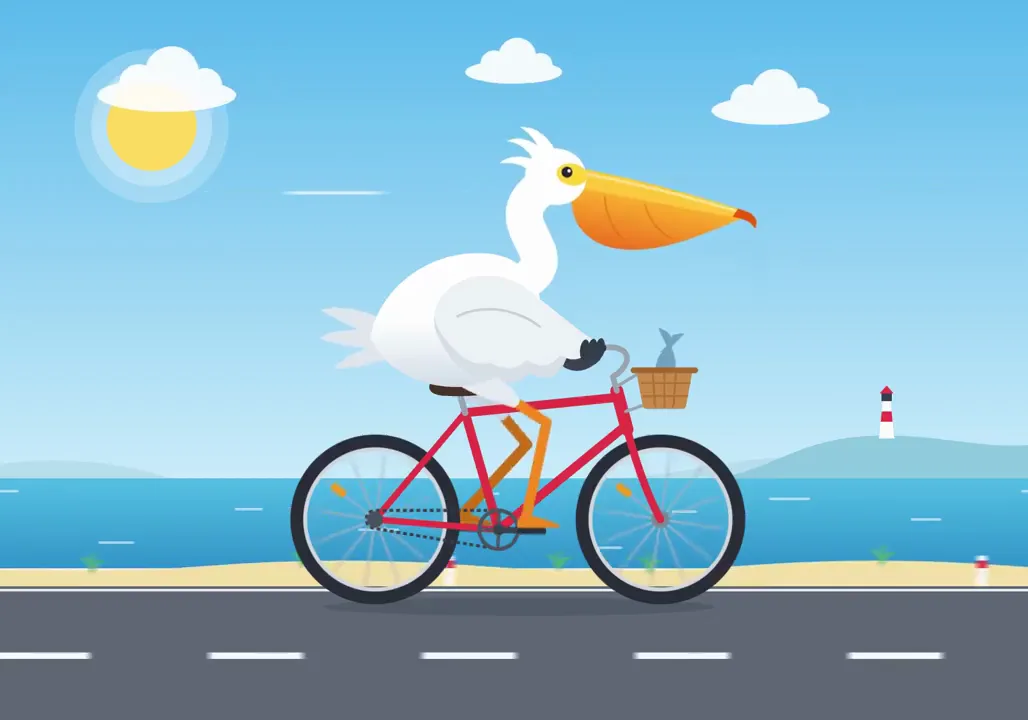 A pelican riding a bicycle oleh olddonkeyblog